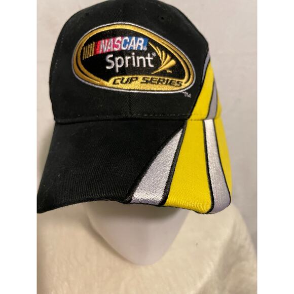 NASCAR Sprint Cup Series Black Hat Yellow Striped Embroidered Strapback - Picture 2 of 8